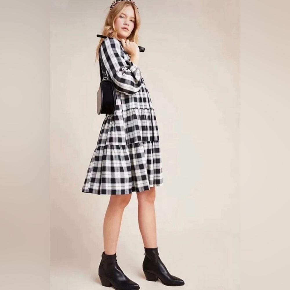 Anthropologie Maeve Amber Plaid Women Small Dress Cottagecore Trad Wife Prairie